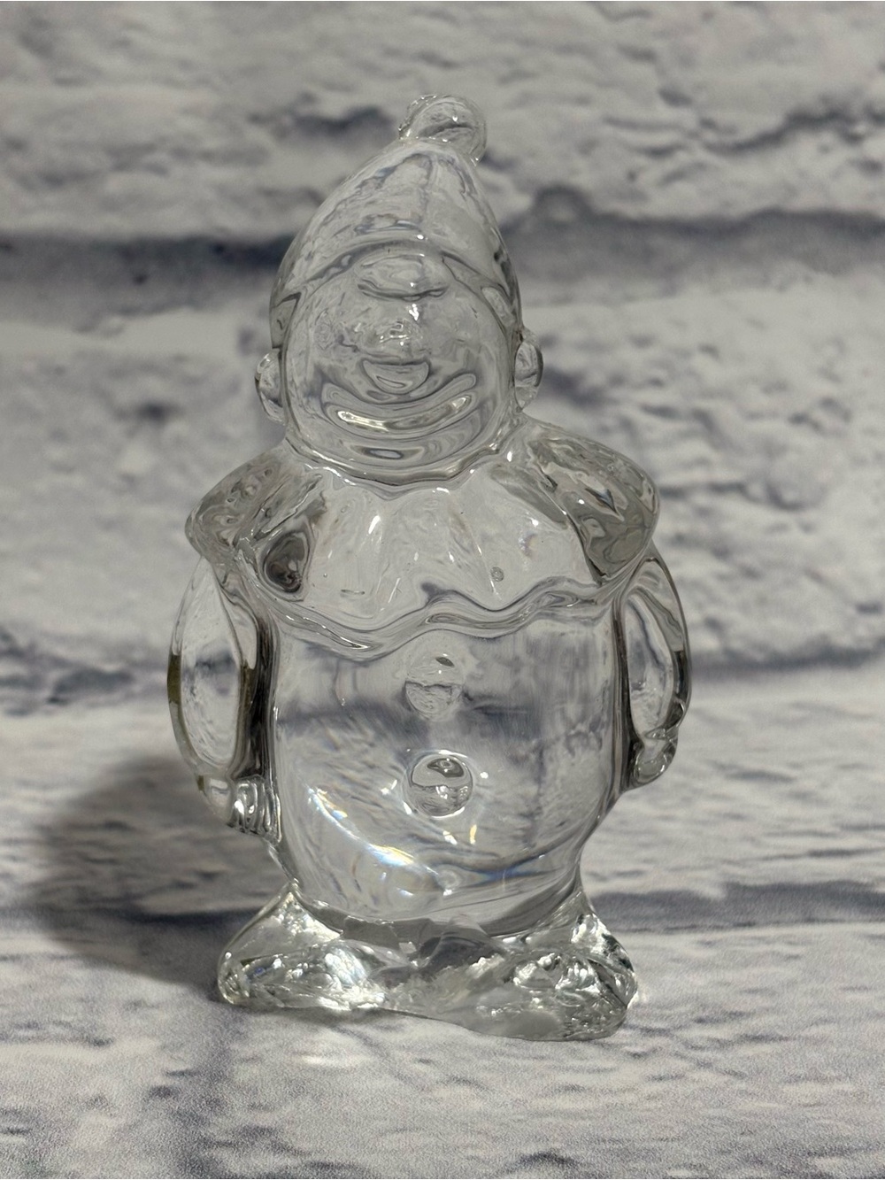 Vintage clear solid glass clown figurine/paperweight